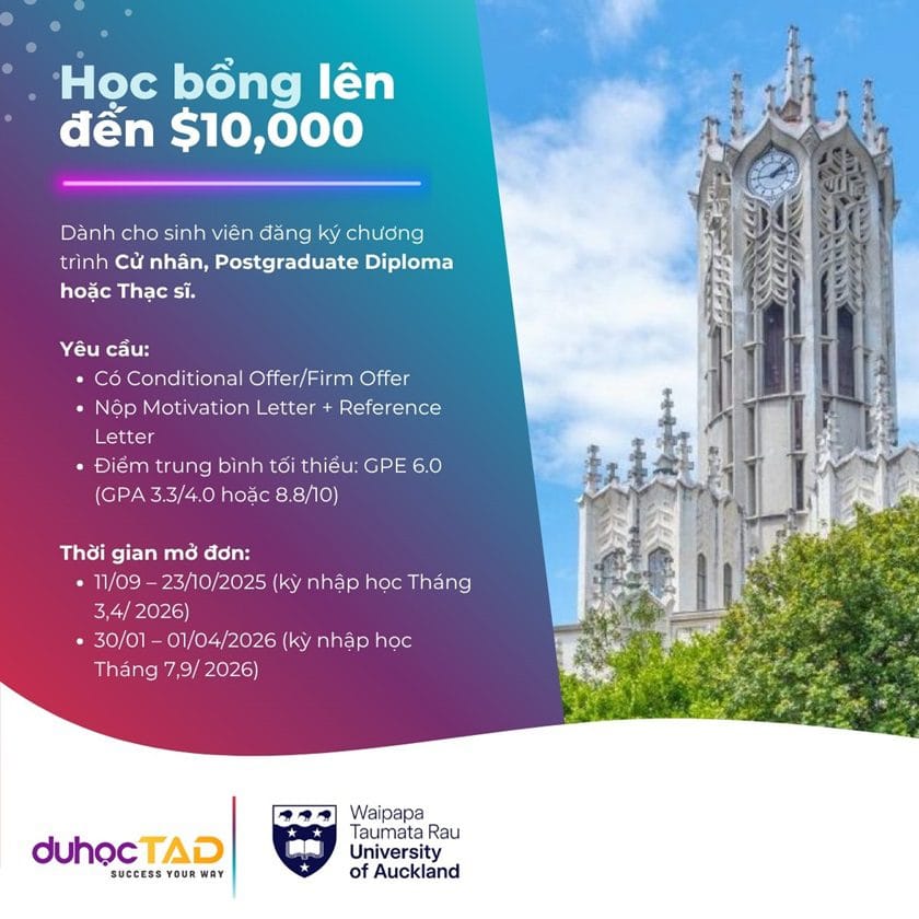Cơ hội nhận học bổng đến 24,000 NZD tại Đại học Auckland 1 Đại học Auckland