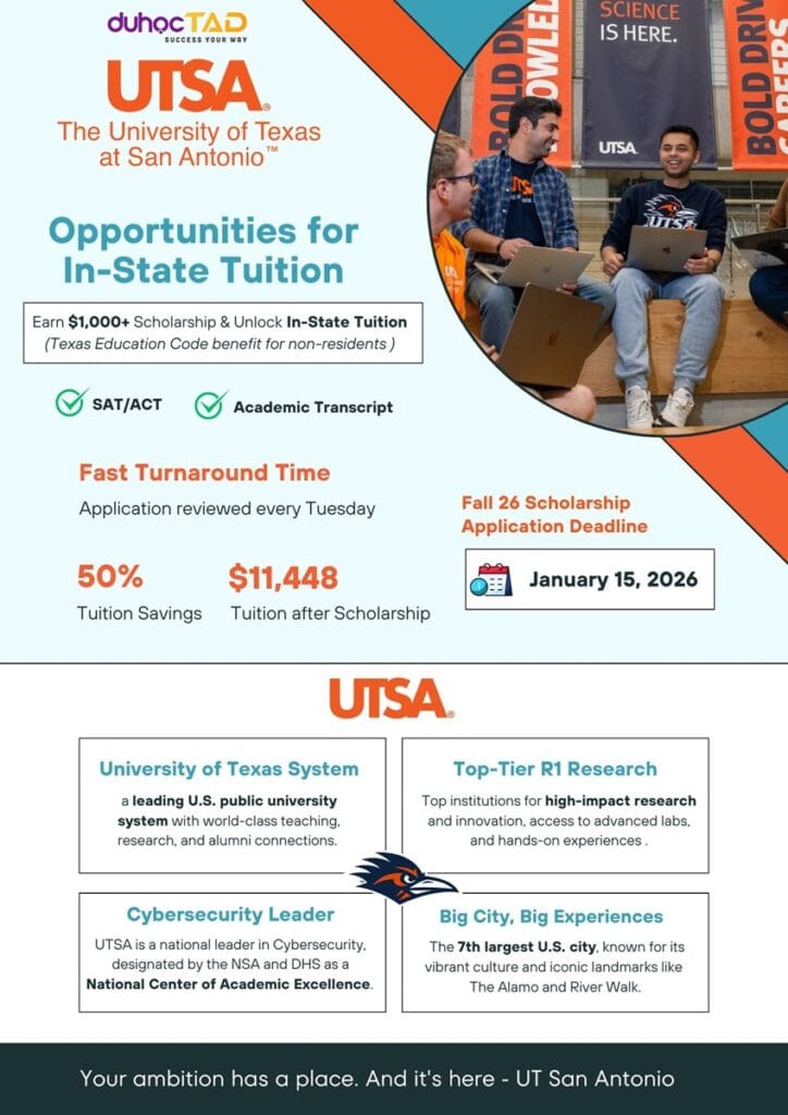 Học bổng du học Mỹ 50% từ Đại học Texas San Antonio 1 Đại học Texas San Antonio
