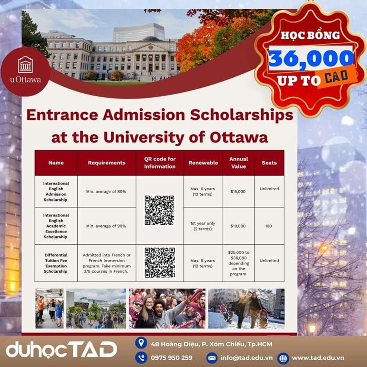 Đại học Ottawa cấp HỌC BỔNG CAO lên đến 36,000 C$ 1 Đại học Ottawa