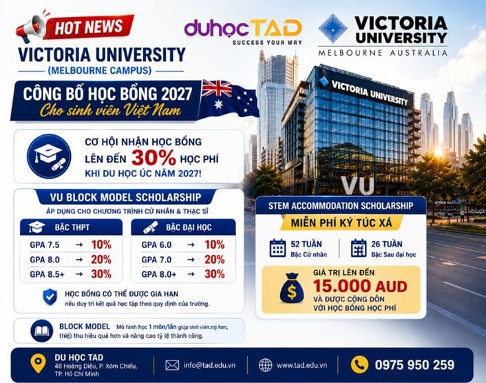 Đại học Victoria Melbourne cấp học bổng lên đến 30% học phí 1 Đại học Victoria Melbourne cấp học bổng lên đến 30% học phí