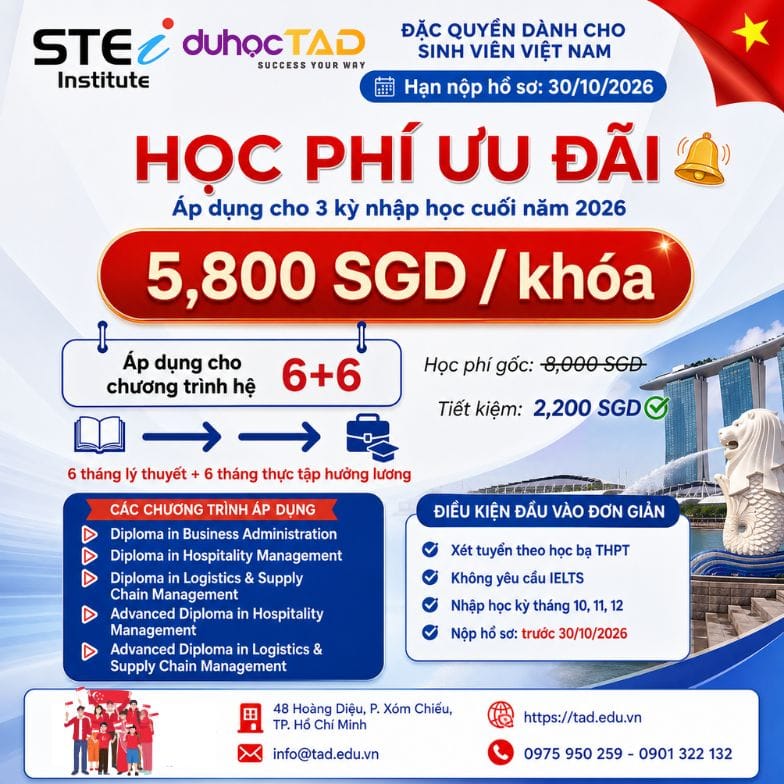 Du học Singapore 6 + 6 thực tập hưởng lương chỉ 5,800 SGD