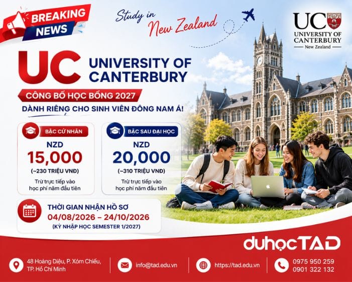 University of Canterbury cấp học bổng lên đến NZD 20,000 1 University of Canterbury công bố học bổng lên đến NZD 20,000