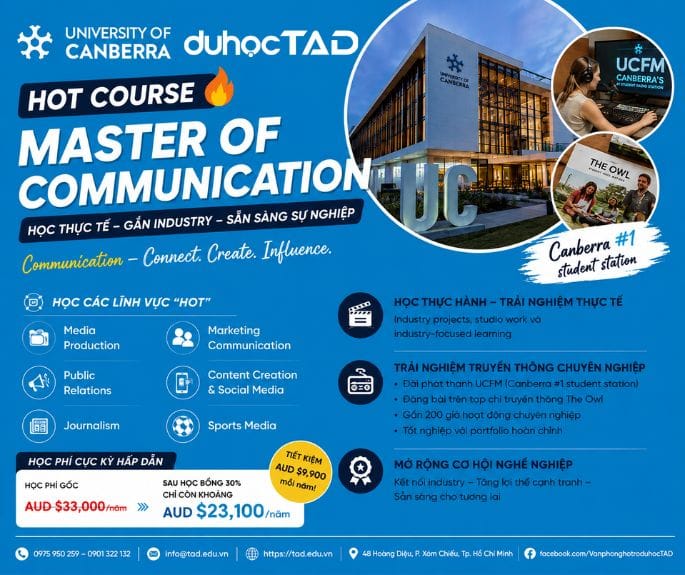 Học Master of Communication Canberra Uni cấp học bổng 30%