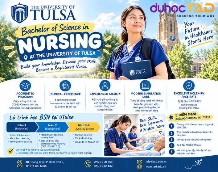 Học thẳng 4 năm Nursing Mỹ không lo thi lại tại UTulsa 1 Học thẳng 4 năm Nursing Mỹ không lo thi lại tại UTulsa