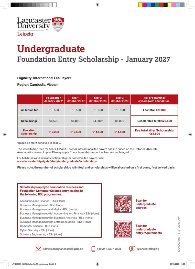 Lancaster University Leipzig cấp học bổng lên đến €20.500 2 Lancaster University Leipzig cấp học bổng lên đến €20.500