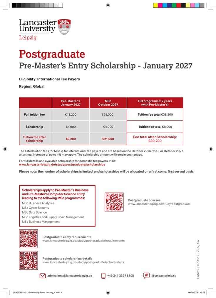 Lancaster University Leipzig cấp học bổng lên đến €20.500 3 Lancaster University Leipzig cấp học bổng lên đến €20.500
