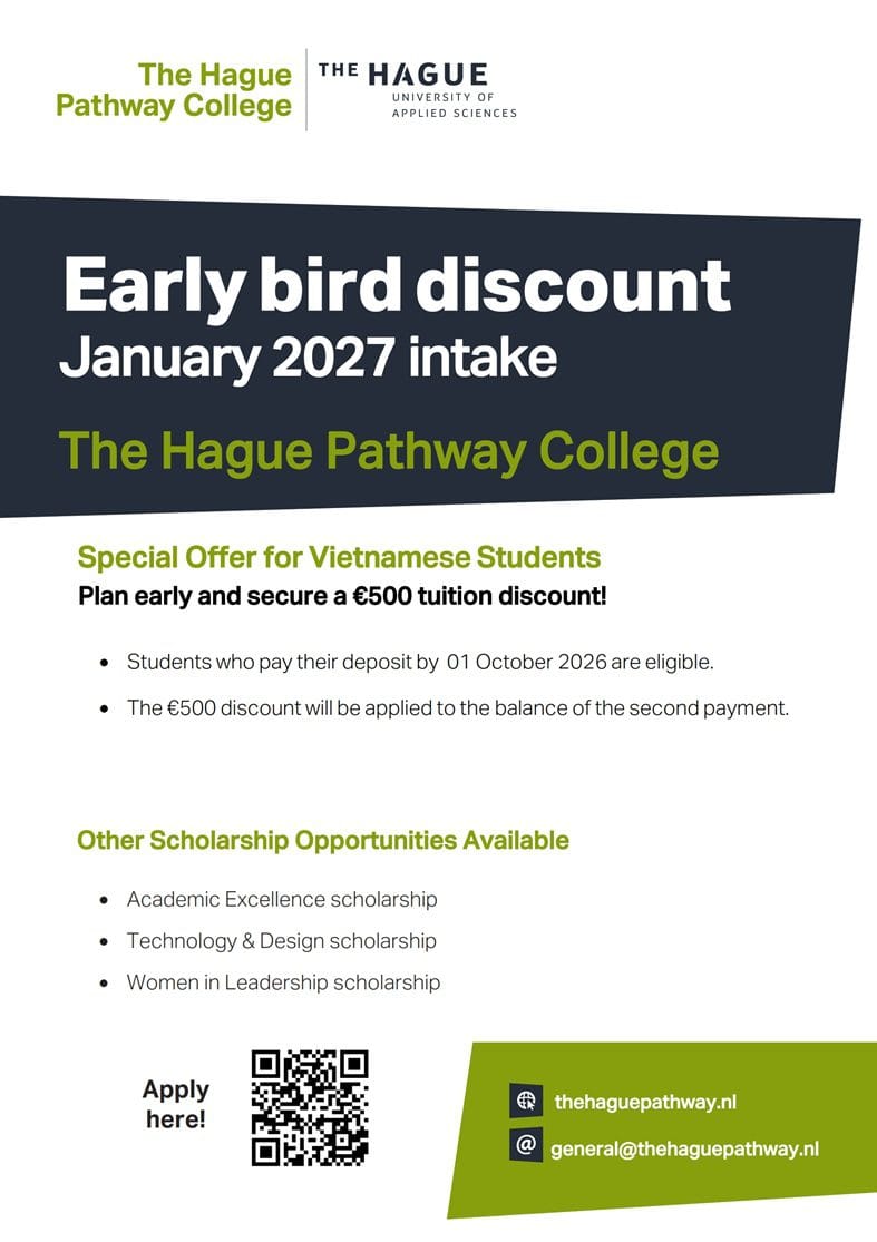 Hague Pathway College ưu đãi Early Bird cho sinh viên Việt 1 Hague Pathway College ưu đãi Early Bird cho sinh viên Việt