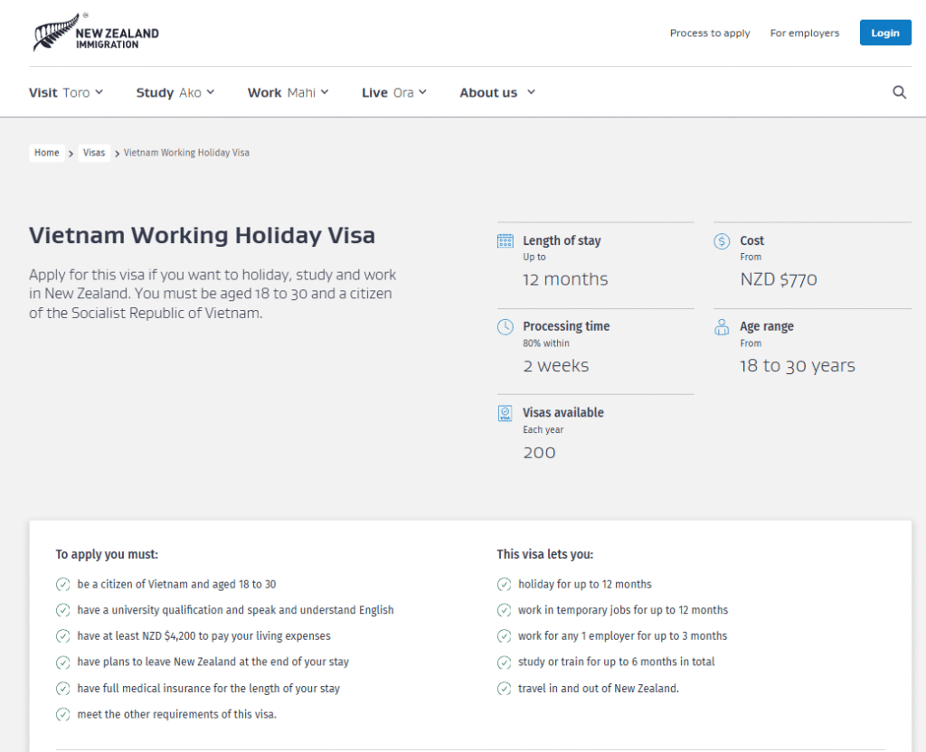 Working Holiday Visa New Zealand 2026 chỉ 200 suất nộp 03/11/2026